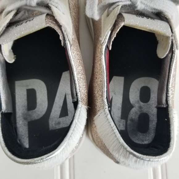 P448 John W Sneakers Leather Glitter Low-Top Calf Hair Trainers Womens Size 7 - Picture 10 of 15
